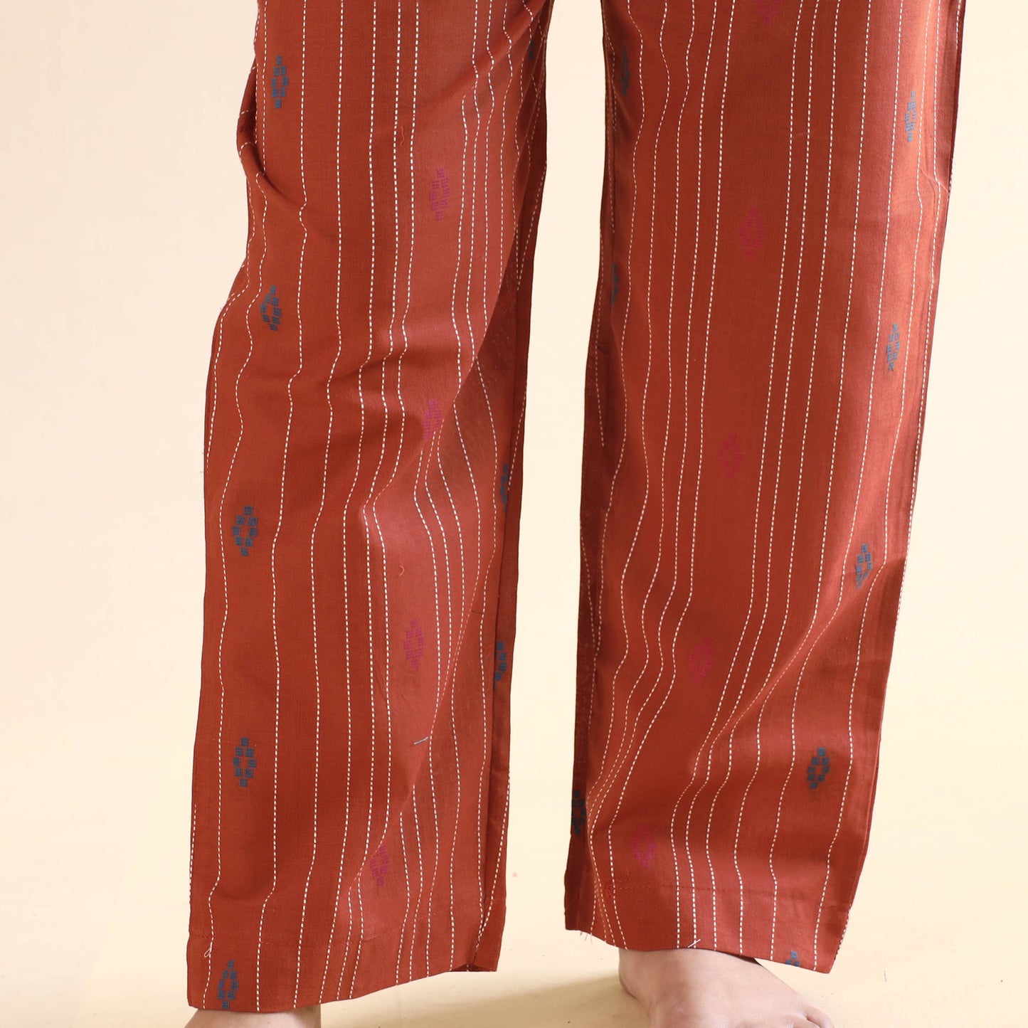 Rust orange jacquard cotton top & pyjama night suit set