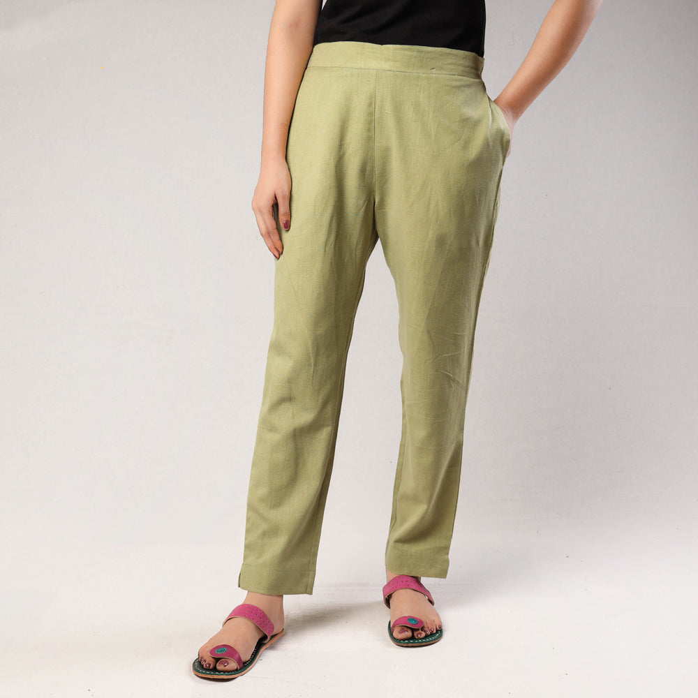 Sage green - cotton tapered casual pant for women