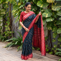Green Sambalpuri Ikat Handloom Cotton Saree, draped and worn by a woman, AI visual of the saree, iTokri