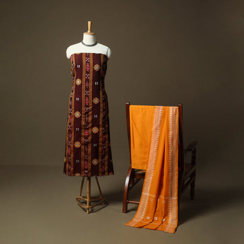 Sambalpuri ikat handloom embroidered cotton 3pc unstitched