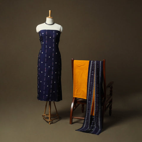 Sambalpuri ikat handloom embroidered cotton 3pc unstitched