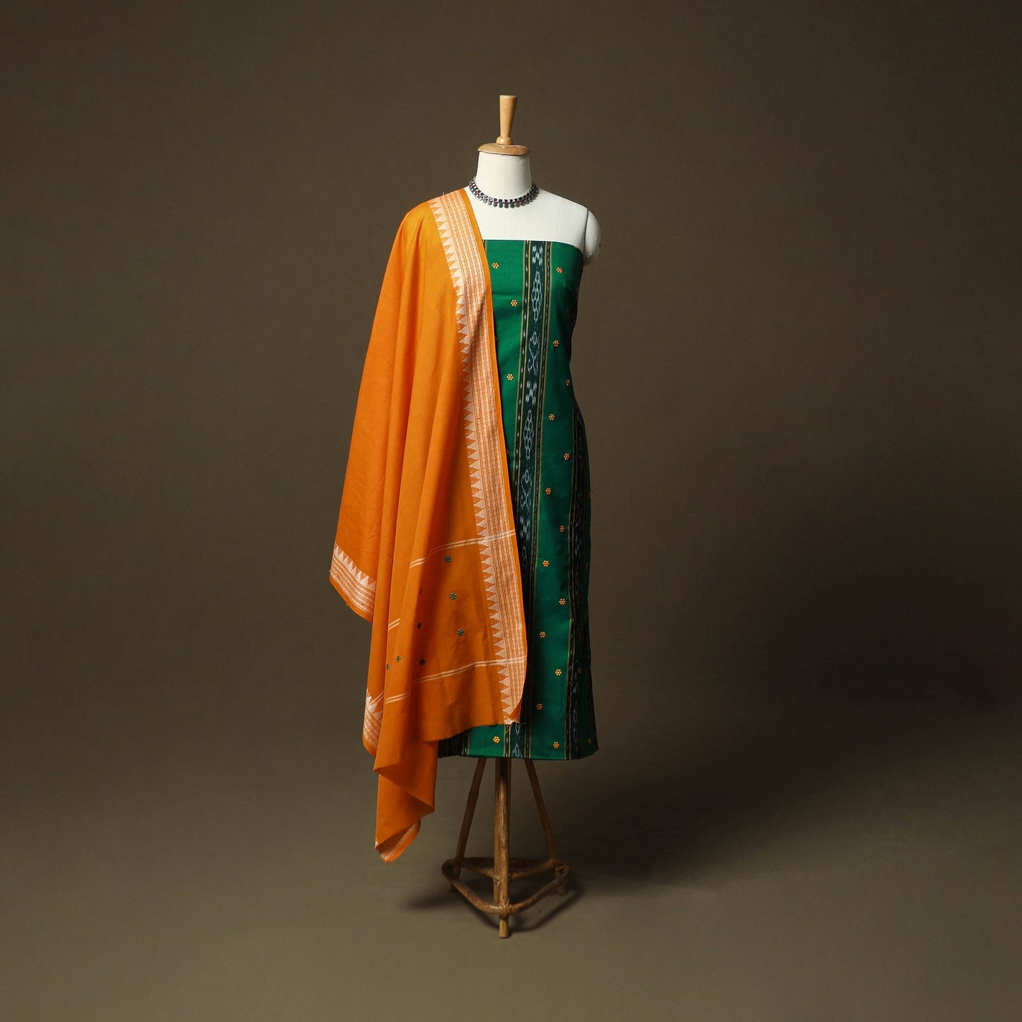 Sambalpuri ikat handloom embroidered cotton 3pc unstitched