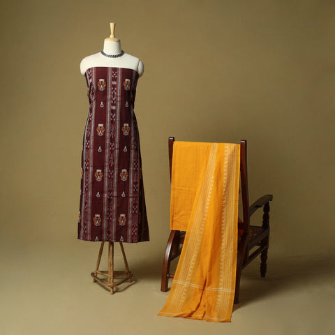 Sambalpuri ikat handloom embroidered cotton 3pc unstitched