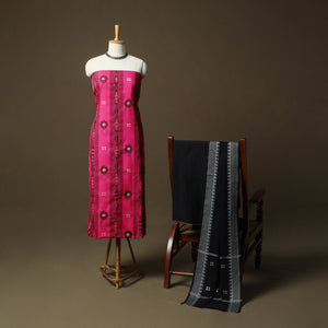 Sambalpuri ikat handloom embroidered cotton 3pc unstitched