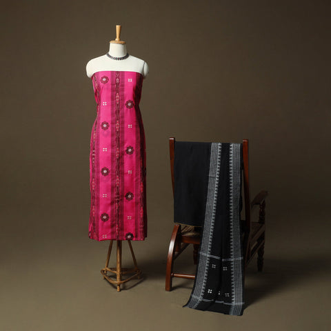 Sambalpuri ikat handloom embroidered cotton 3pc unstitched