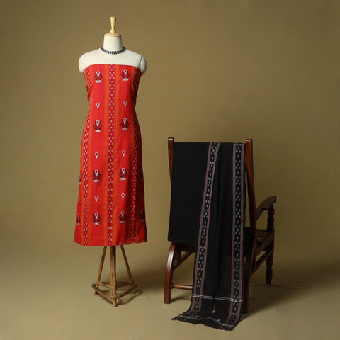 Sambalpuri ikat handloom embroidered cotton 3pc unstitched