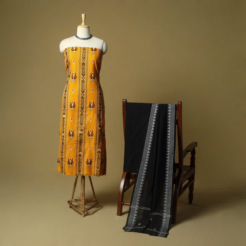 Sambalpuri ikat handloom embroidered cotton 3pc unstitched