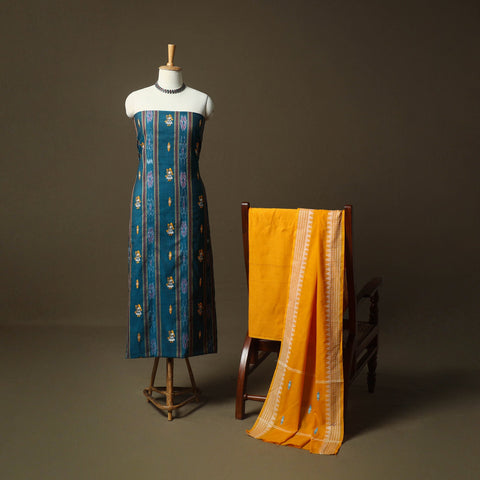 Sambalpuri ikat handloom embroidered cotton 3pc unstitched