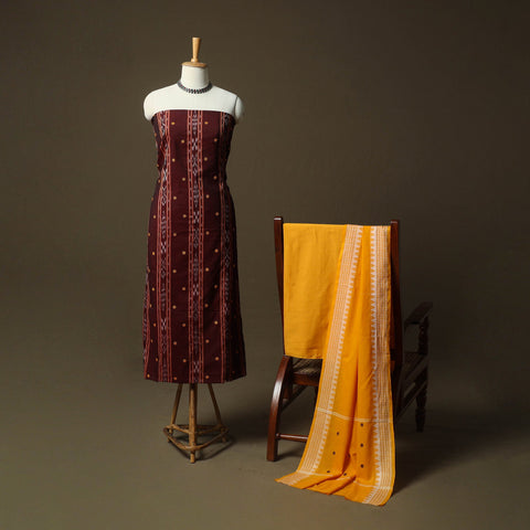 Sambalpuri ikat handloom embroidered cotton 3pc unstitched