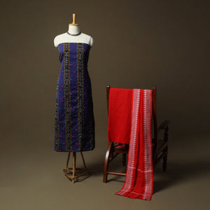 Sambalpuri ikat handloom embroidered cotton 3pc unstitched