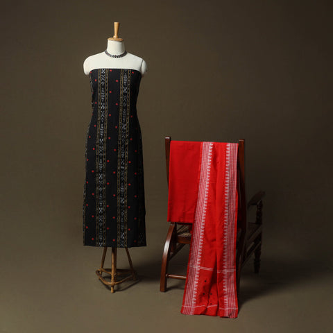 Sambalpuri ikat handloom embroidered cotton 3pc unstitched