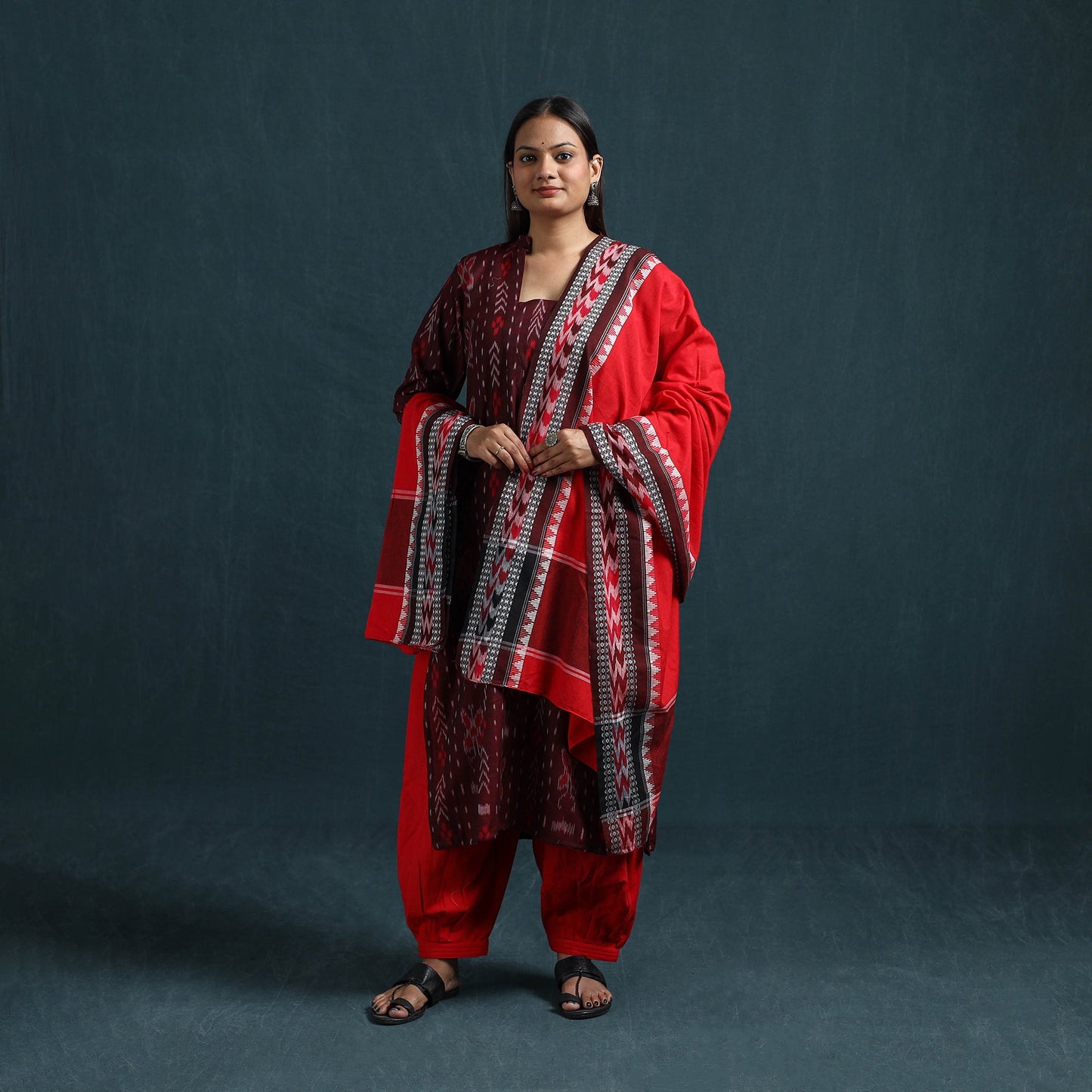 Sambalpuri ikat pure cotton suit set with dupatta for women