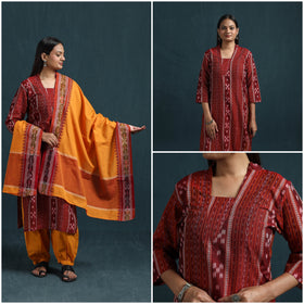 Sambalpuri ikat pure cotton suit set with dupatta for women