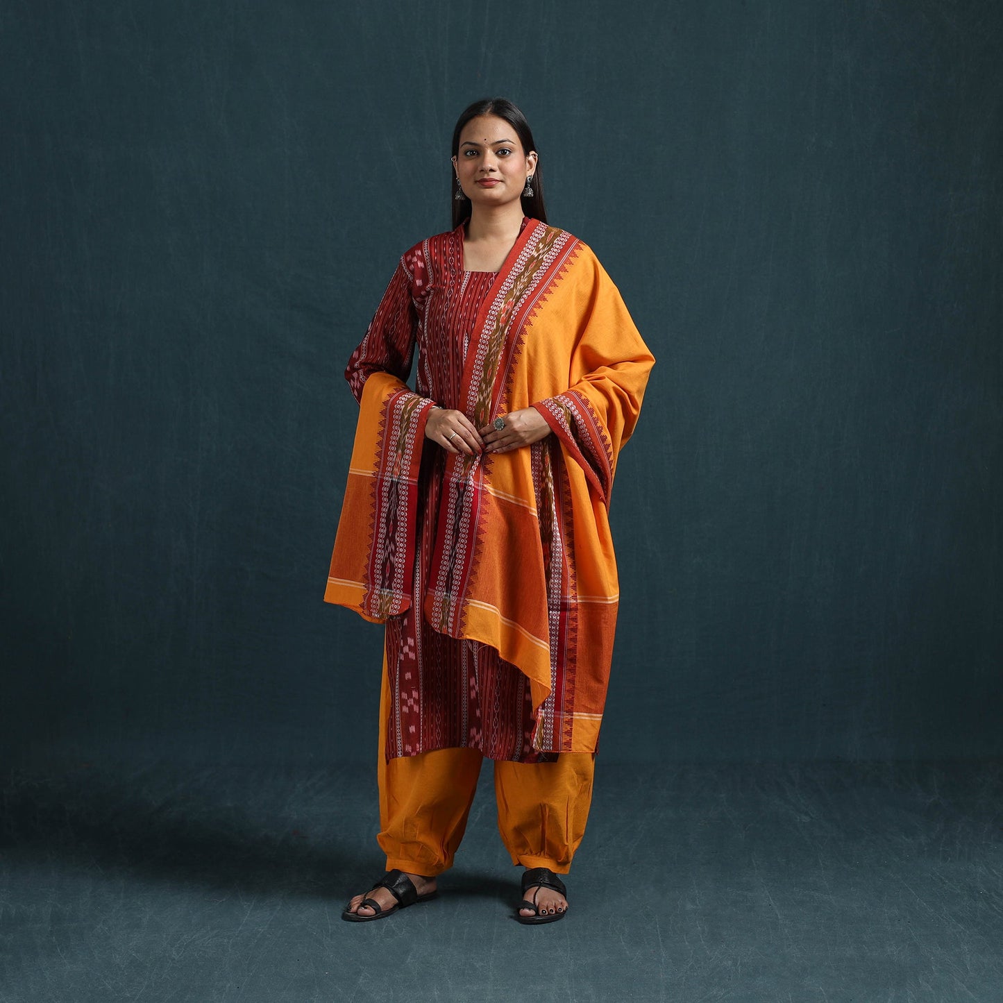Sambalpuri ikat pure cotton suit set with dupatta for women