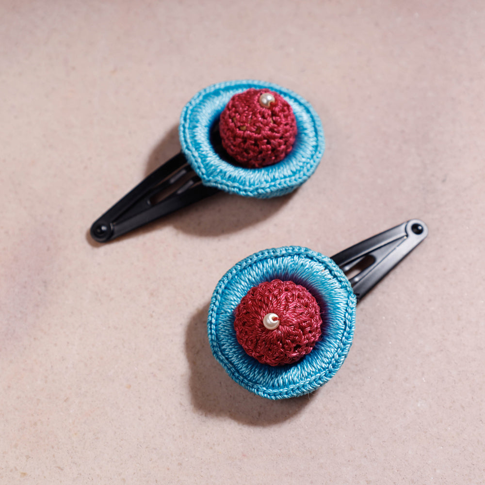 Buy Samoolam Handmade Crochet Flower Hair Clips Set ❤ Red Online at iTokri.com