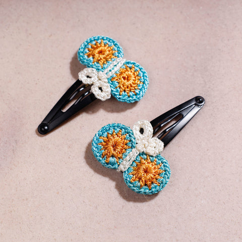 Buy Samoolam Handmade Crochet Flower Hair Clips Set ❤ Blue Butterfly Online at iTokri.com