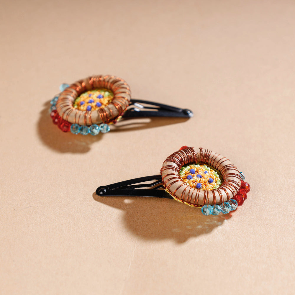 Buy Samoolam Handmade Crochet Flower Hair Clips Set ❤ Cinnamon Rose Online at iTokri.com