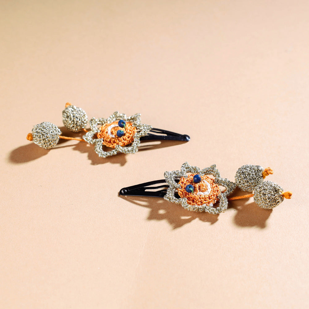 Buy Samoolam Handmade Crochet Flower Hair Clips Set ❤ Cinnamon Rose Online at iTokri.com