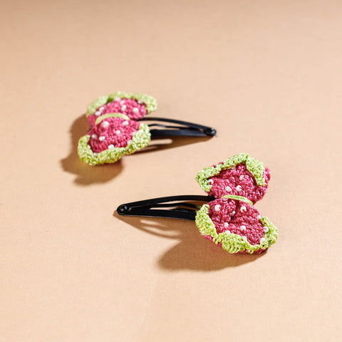 Buy Samoolam Handmade Crochet Flower Hair Clips Set ❤ Cinnamon Rose Online at iTokri.com