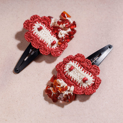 Buy Samoolam Handmade Crochet Flower Hair Clips Set ❤ Red Clouds Online at iTokri.com