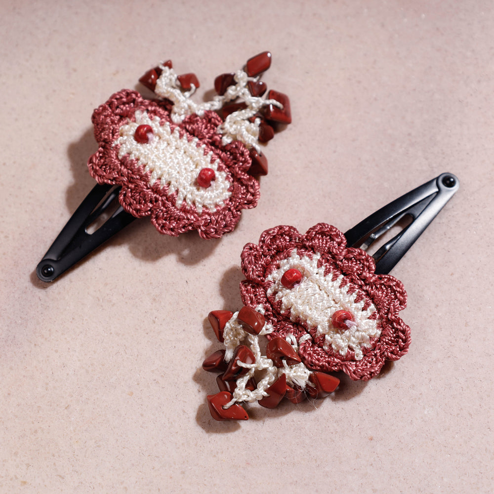 Buy Samoolam Handmade Crochet Flower Hair Clips Set ❤ Red Clouds Online at iTokri.com