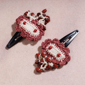 Buy Samoolam Handmade Crochet Flower Hair Clips Set ❤ Red Clouds Online at iTokri.com