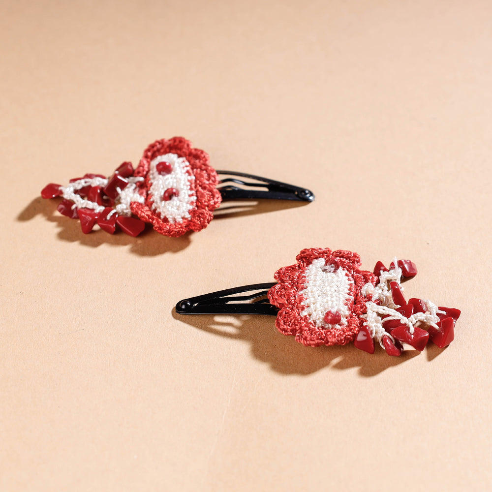 Buy Samoolam Handmade Crochet Flower Hair Clips Set ❤ Cinnamon Rose Online at iTokri.com