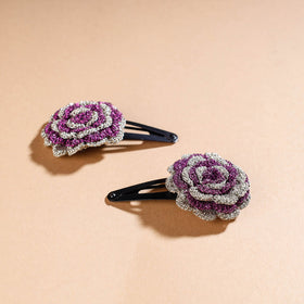 Buy Samoolam Handmade Crochet Flower Hair Clips Set ❤ Cinnamon Rose Online at iTokri.com