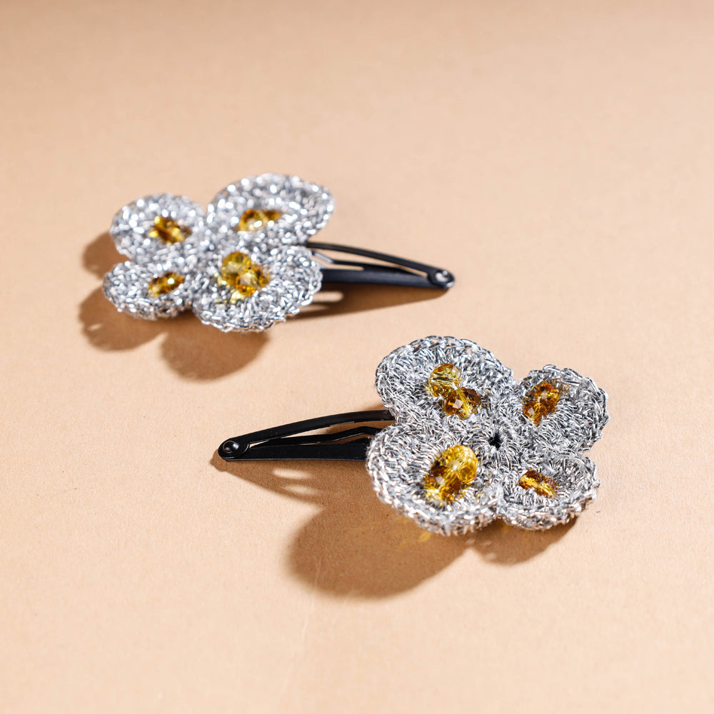 Buy Samoolam Handmade Crochet Flower Hair Clips Set ❤ Cinnamon Rose Online at iTokri.com