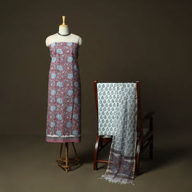 Sanganeri block print cotton 3pc unstitched dress material