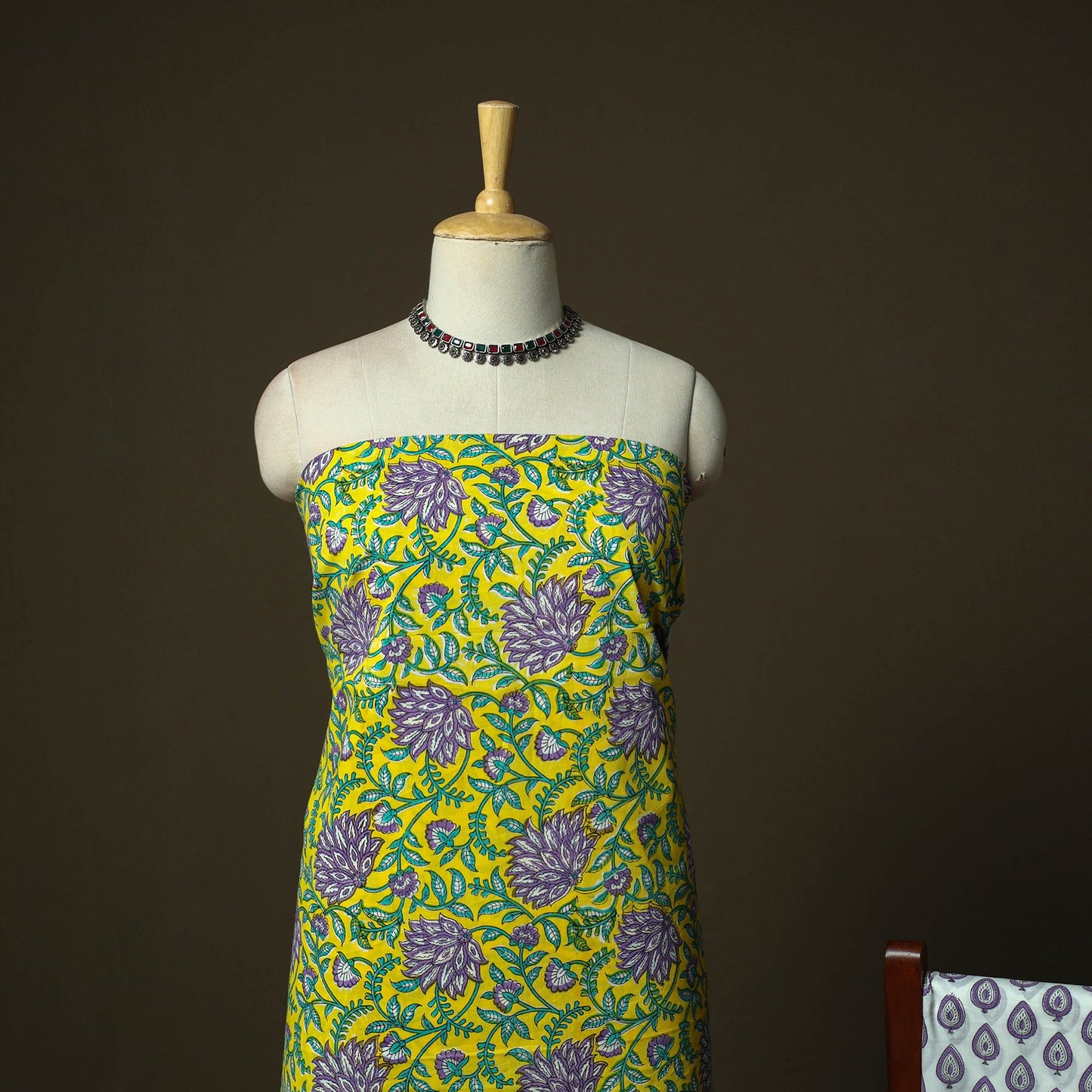 Sanganeri block print cotton 3pc unstitched dress material