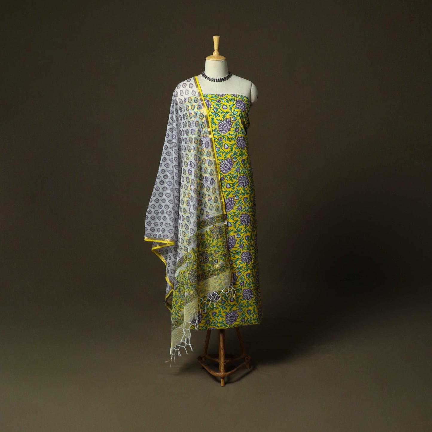 Sanganeri block print cotton 3pc unstitched dress material