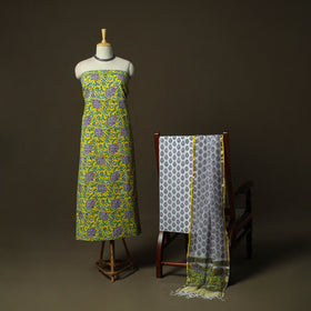 Sanganeri block print cotton 3pc unstitched dress material