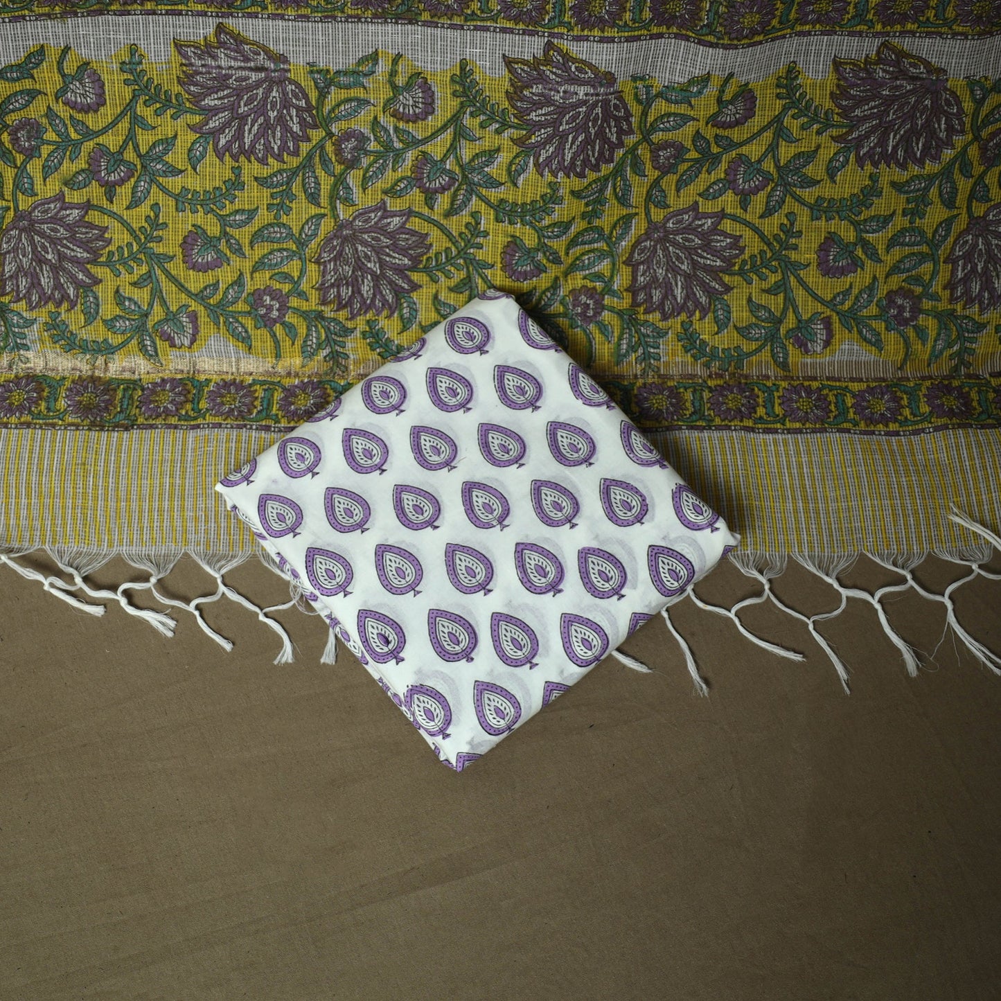 Sanganeri block print cotton 3pc unstitched dress material