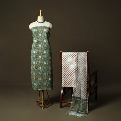 Sanganeri block print cotton 3pc unstitched dress material