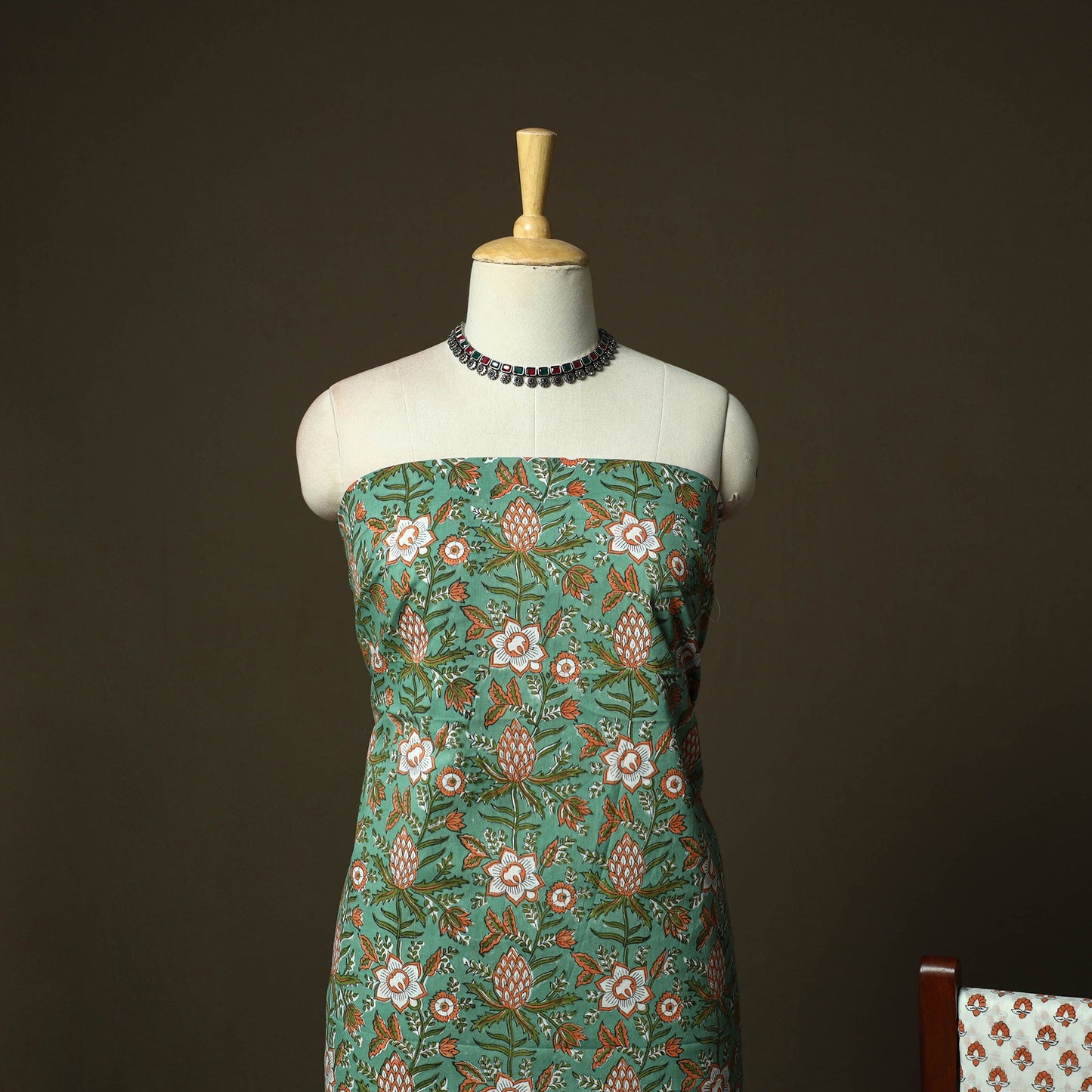 Sanganeri block print cotton 3pc unstitched dress material