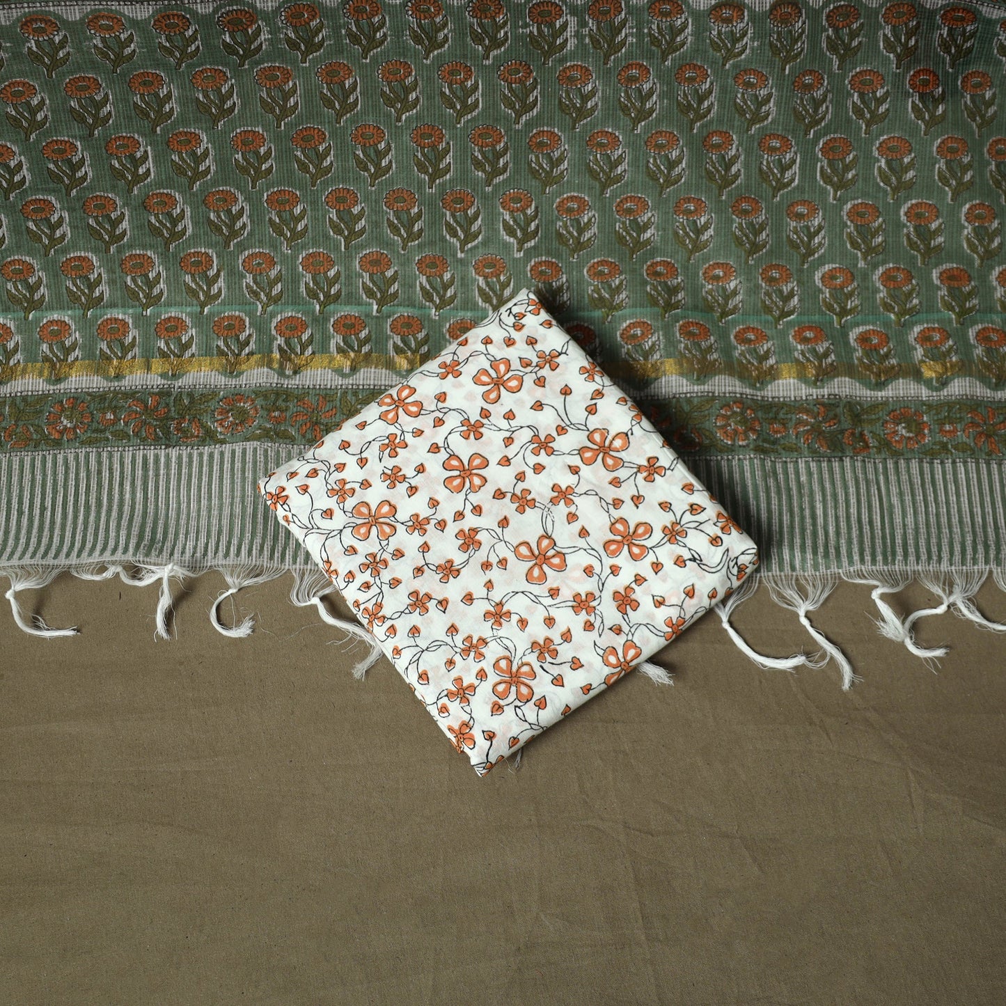 Sanganeri block print cotton 3pc unstitched dress material