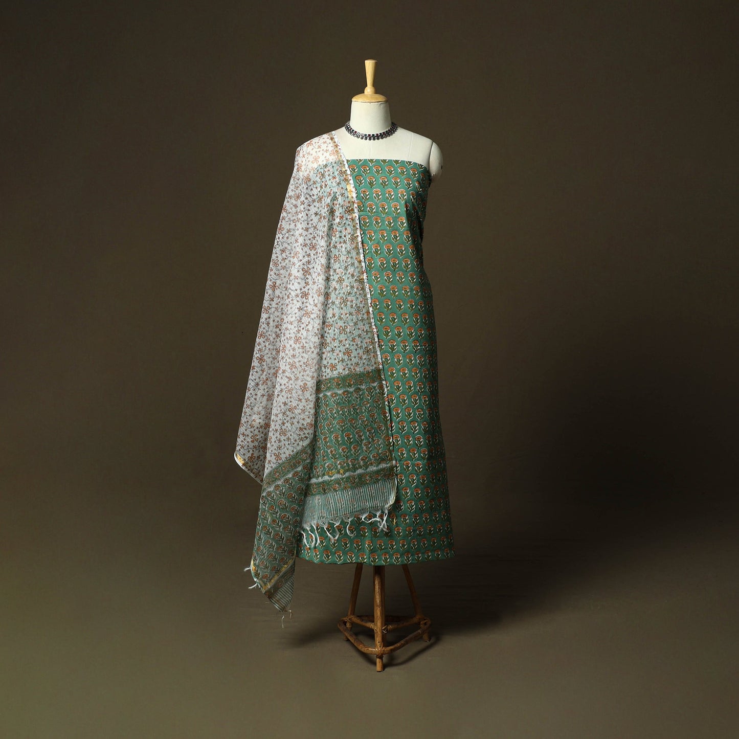 Sanganeri block print cotton 3pc unstitched dress material