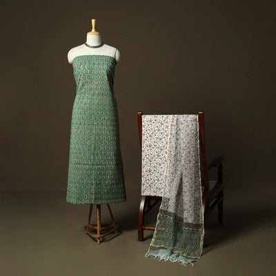 Sanganeri block print cotton 3pc unstitched dress material