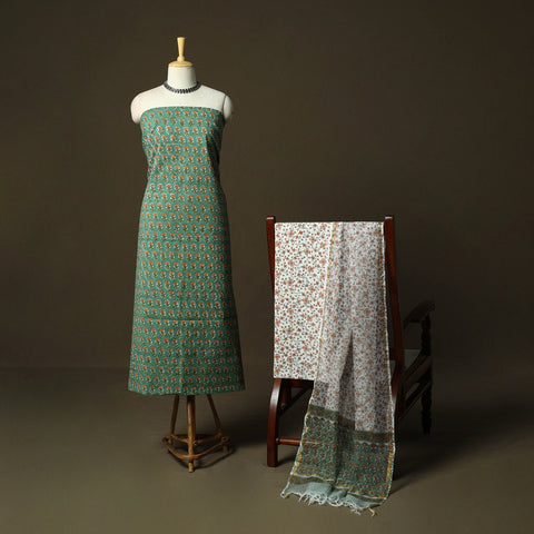 Sanganeri block print cotton 3pc unstitched dress material