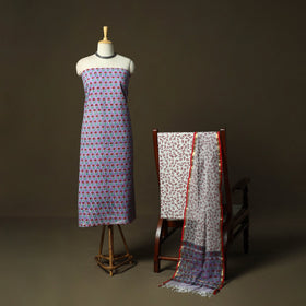 Sanganeri block print cotton 3pc unstitched dress material