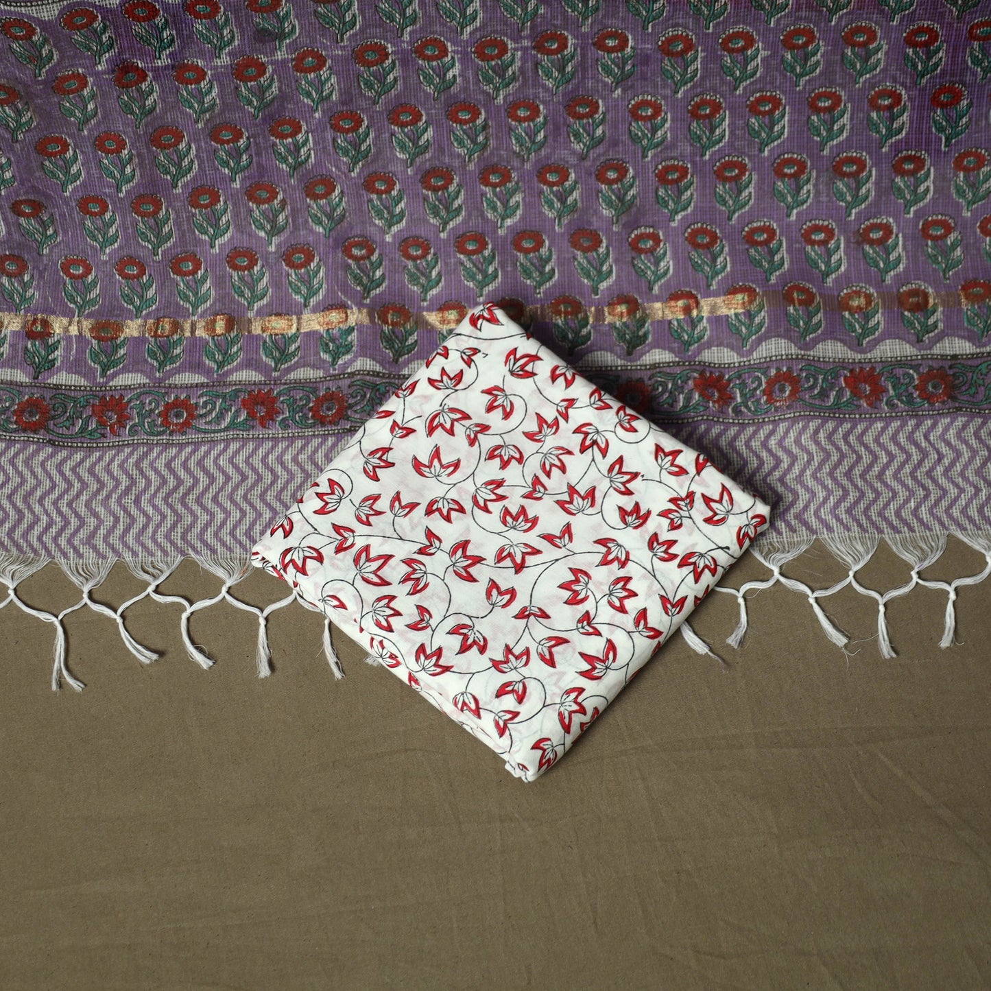 Sanganeri block print cotton 3pc unstitched dress material