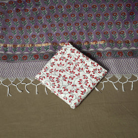 Sanganeri block print cotton 3pc unstitched dress material