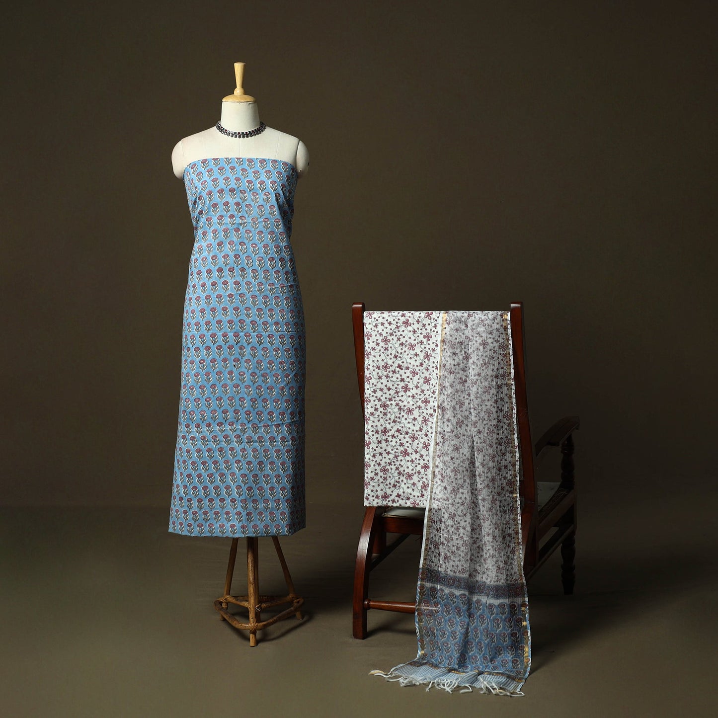 Sanganeri block print cotton 3pc unstitched dress material