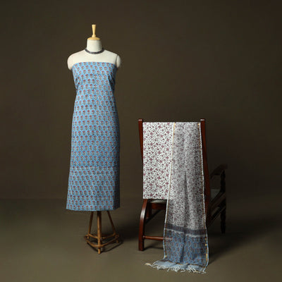 Sanganeri block print cotton 3pc unstitched dress material