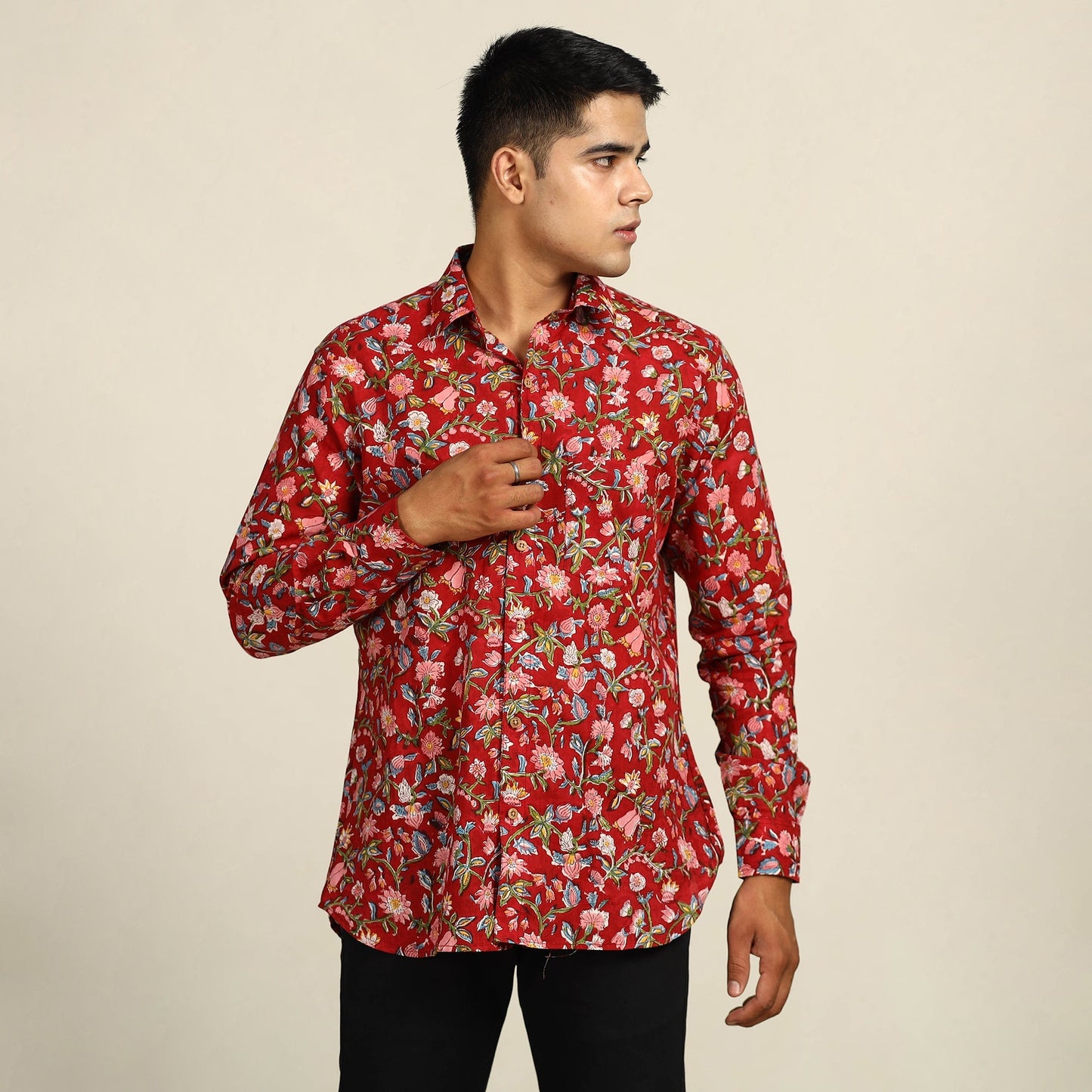 Sanganeri printed cotton men full sleeve shirt 01