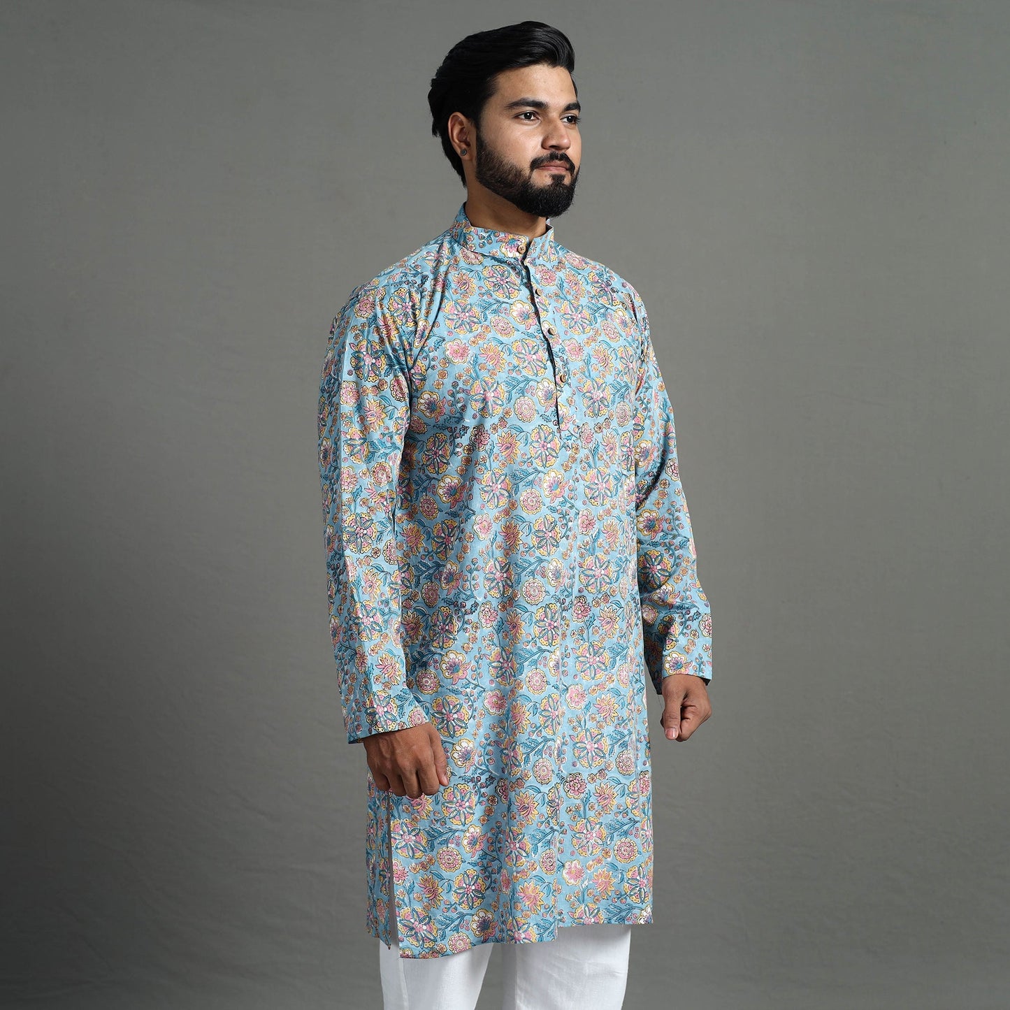  Sanganeri Block Printed Cotton Men Long Kurta 08 