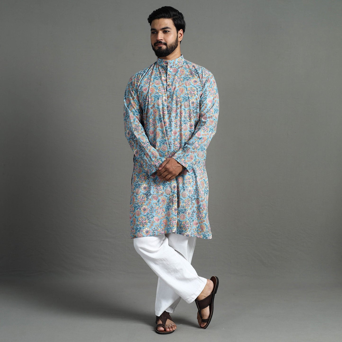  Sanganeri Block Printed Cotton Men Long Kurta 08 