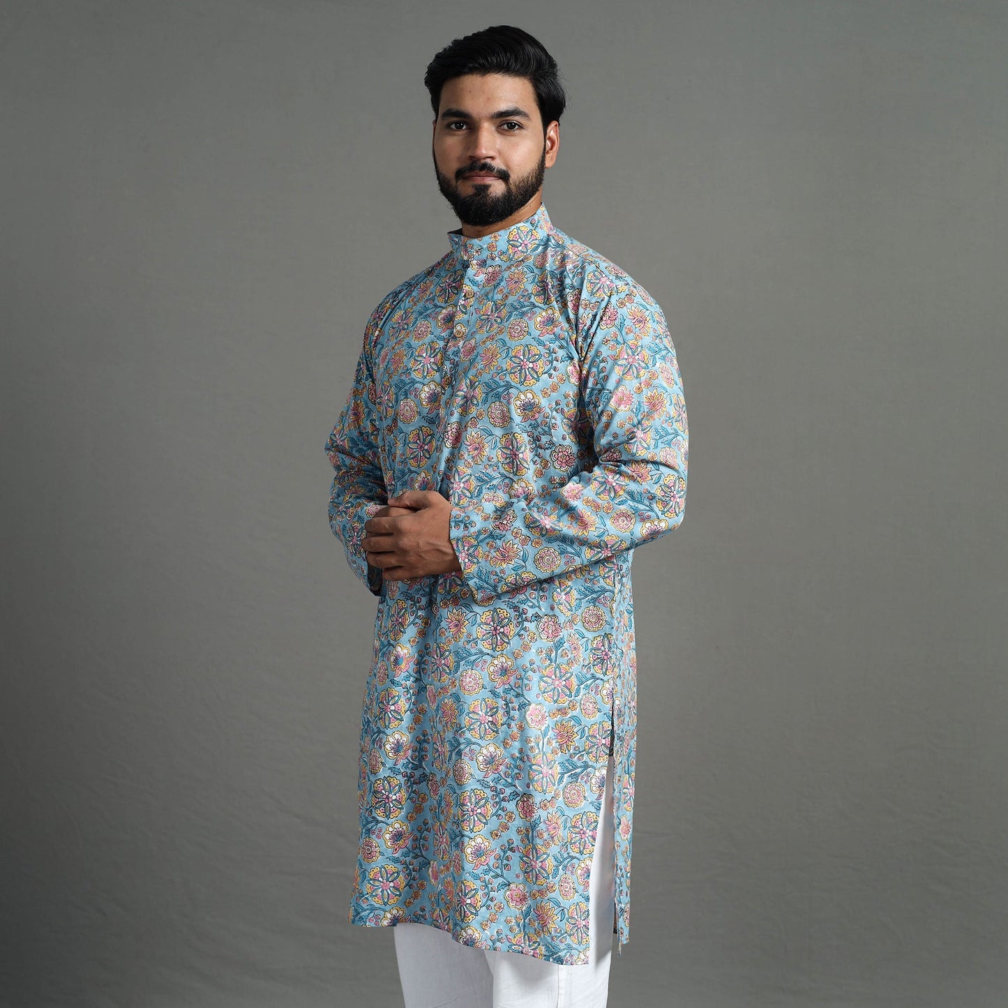  Sanganeri Block Printed Cotton Men Long Kurta 08 