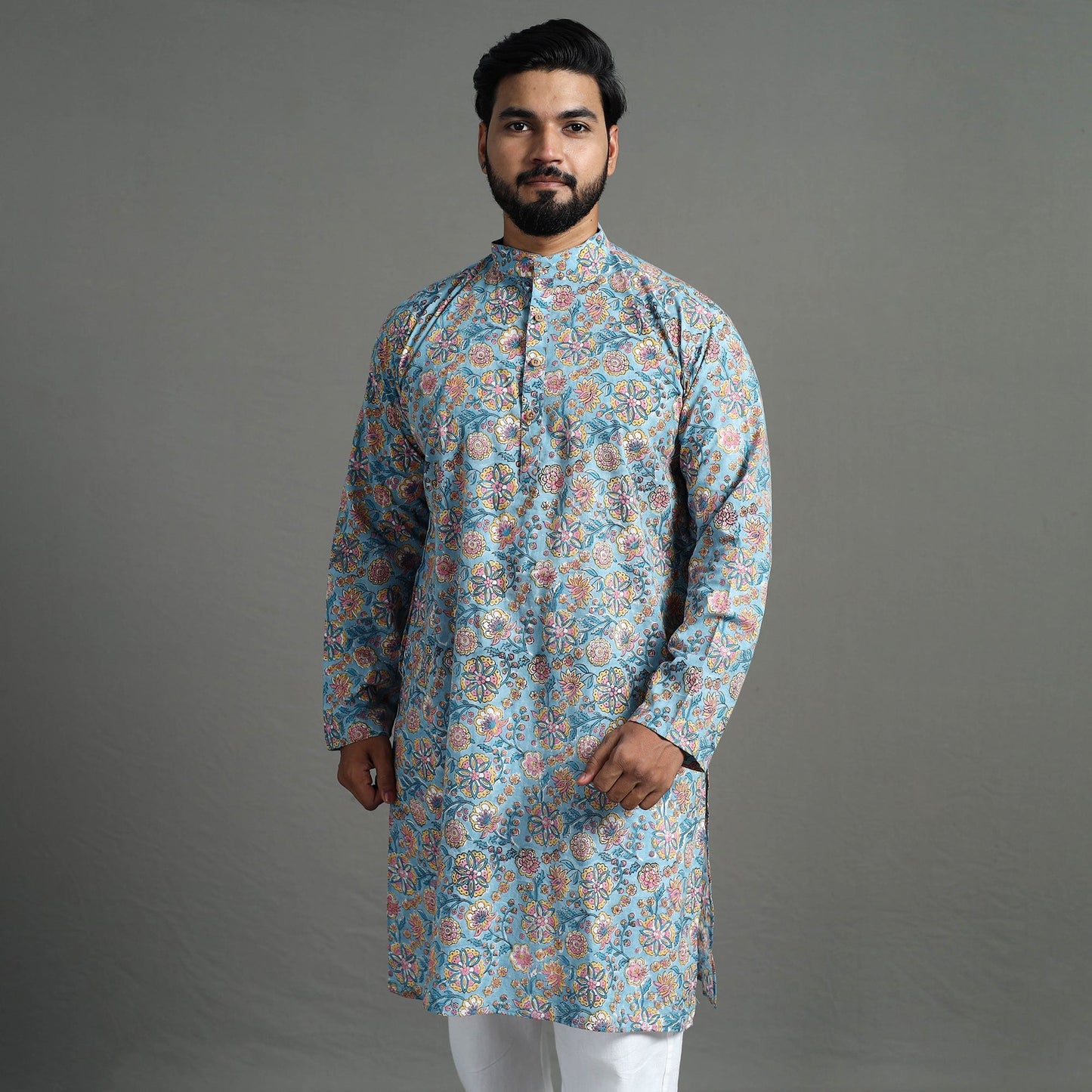  Sanganeri Block Printed Cotton Men Long Kurta 08 
